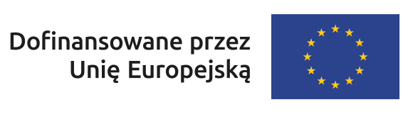 Flaga Unii Europejskiej przedstawiająca dwanaście pięcioramiennych  złotych gwiazd ułożonych w kształcie okręgu na błękitnym tle w formie prostokąta z czarnym napisem po lewej stronie: Dofinansowane przez Unię Europejską.