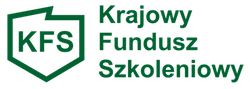Logo Krajowego Funduszu Szkoleniowego w postaci zielonego skrótu KFS wpisanego w pole reprezentujące kształt Polski na mapie z zielonymi liniami reprezentującymi granice kraju. Po prawej stronie pola pełna nazwa w kolorze zielonym -  Krajowy Fundusz Szkoleniowy.